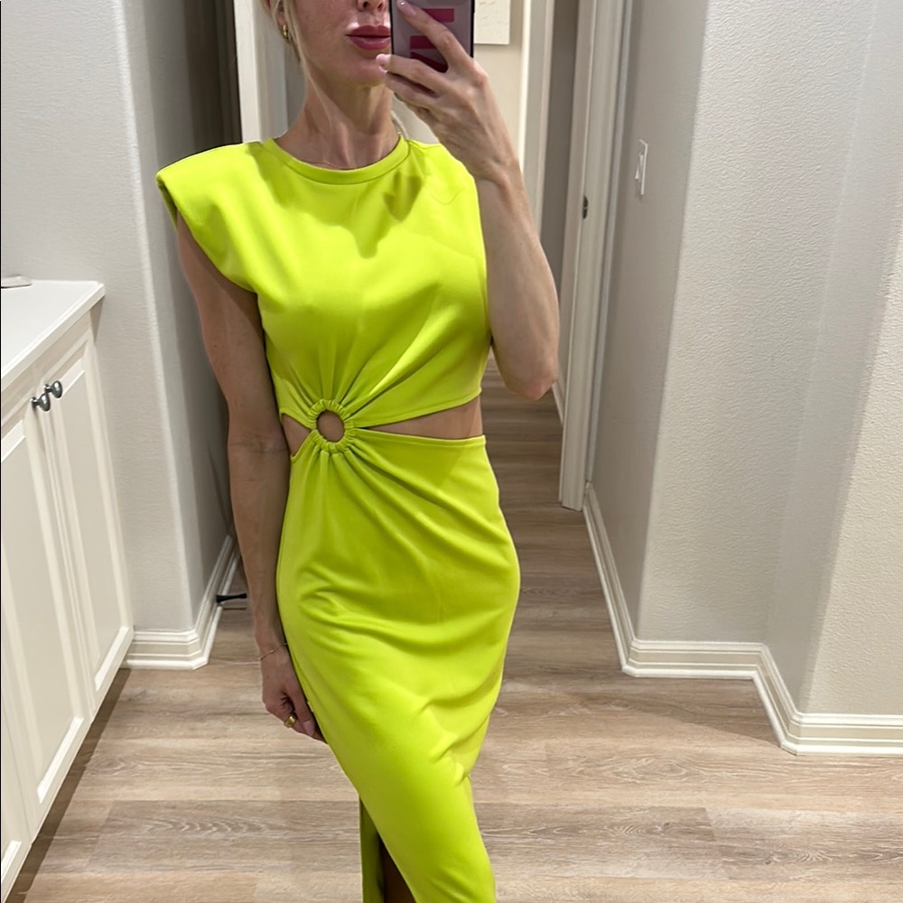 Vibrant Yellow Asymmetrical Sheath Dress with Slit